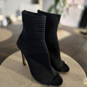 SHEIN Black Knit Peep-Toe Stiletto Sock Booties